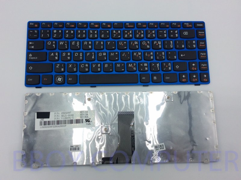 LENOVO Keyboard คีย์บอร์ด LENOVO G480 G485 Z480 Z485 Z380 Z385 พร้อมเฟรม สีน้ำเงิน ไทย-อังกฤษ