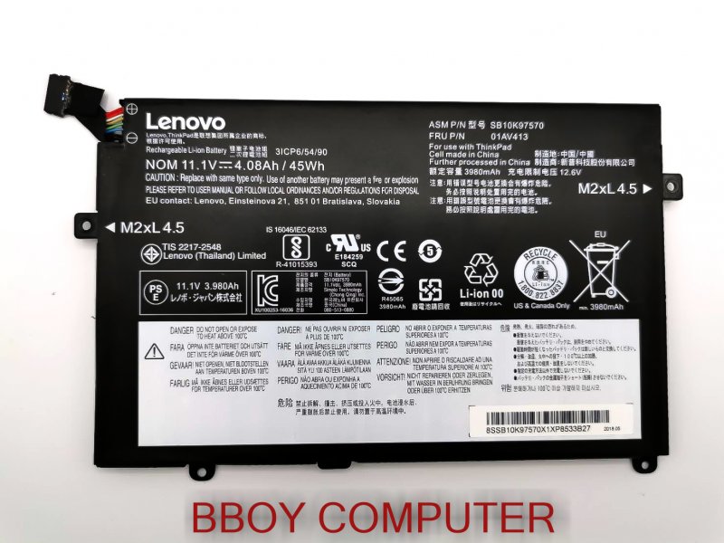 LENOVO Battery แบตเตอรี่แท้ LENOVO Thinkpad E470 E470C E475 SB10K97570 01AV413 **++
