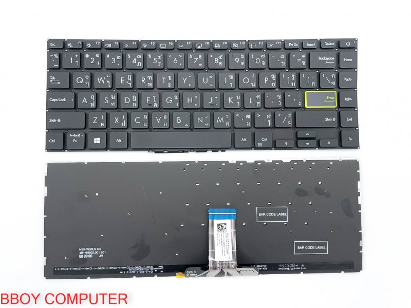 ASUS Keyboard คีย์บอร์ด ASUS VIVOBOOK D413D D413 L410 L410m E410  ไทย-อังกฤษ สีดำ มีไฟ Backlite มีปุ่มเปิดเครื่องบนขวา