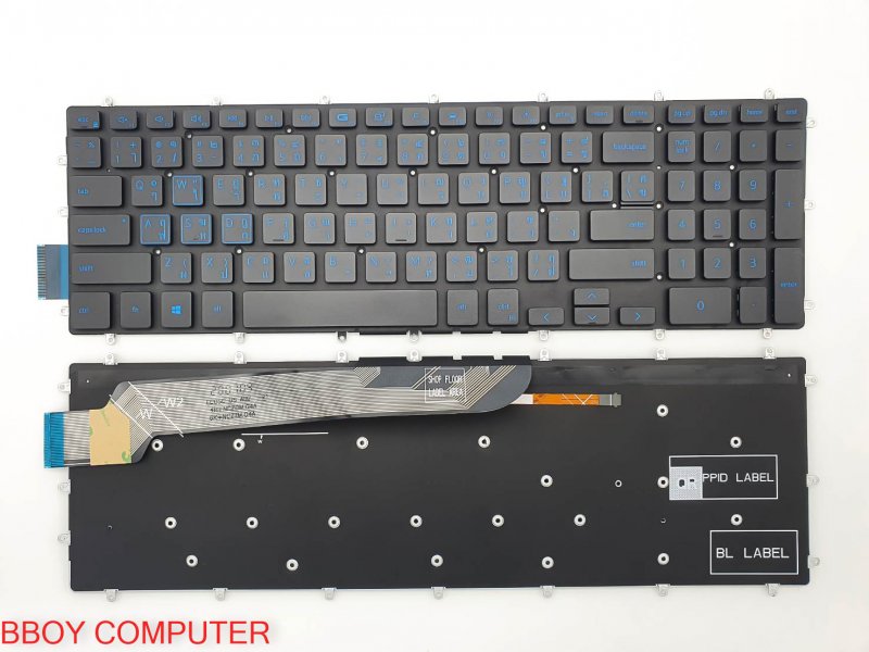 DELL Keyboard คีย์บอร์ด DELL latitude 3500 3580 3590 Vostro 15 7570  Inspiron 15 Gaming 7566 7577 15-7566 15-5567 15-5565 17 5765 5767 3593 5570 5575 5770 5775 7570 G3-15 3590 G7-15 7588 G3 3579 G3 3779 G5 5587 5590 มีไฟ Backlite ไทย-อังกฤษ สกรีนตัวหนังสือสีฟ้า ***+++