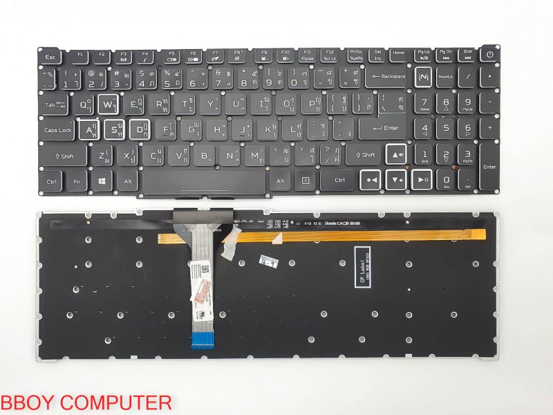 ACER Keyboard คีย์บอร์ด Aspire Nitro 5 an515-57 an515-45  Predator Helios PH315-53 PH315-54 PH317-54 มีไฟ backlite ไทย-อังกฤษ รุ่นนี้ต้องแกะเทียบก่อนสั่งซื้อนะครับ สายแพรขนาด 1-2 cm  และเทียบปุ่มฟังชั่น