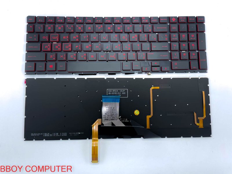 HP Keyboard คีย์บอร์ด  HP OMEN 15-DC  สกรีนตัวหนังสือสีแดง ไทย-อังกฤษ มีไฟ Backlite