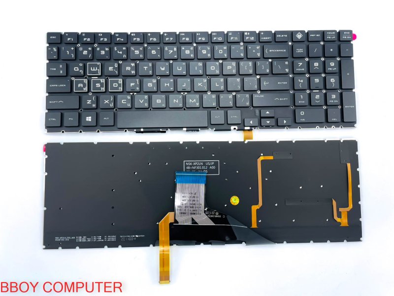 HP Keyboard คีย์บอร์ด HP OMEN 15-DC สกรีนตัวหนังสือสีขาว ไทย-อังกฤษ มีไฟ Backlite