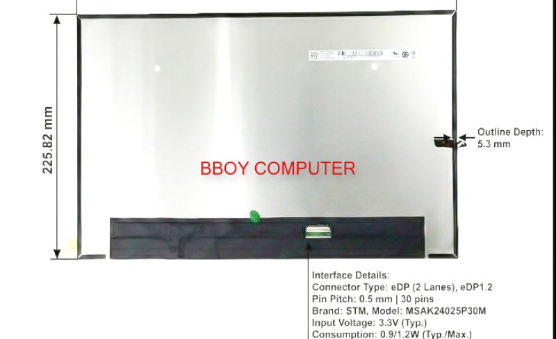 จอโน๊ตบุ๊ค LED 16.0 นิ้ว SLIM 1920 ips 60H   30PIN ขนาดช่องเสียบสายแพ( 19 mm) B160UAN03.2  แพรขวา ขอบเรียบ  รุ่นที่เข้ากันได้ Lenovo Thinkpad E16 Gen1 thinkbok 16 g4 Lenovo P16s Gen 2 (Type 21HK, 21HL) HP PROBOOK 460 G11  *+